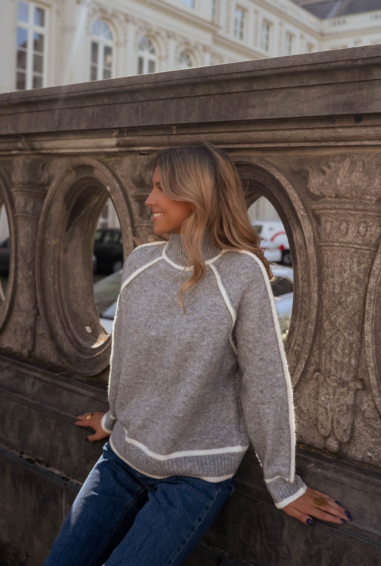 Amelie™ | Grijze gebreide trui