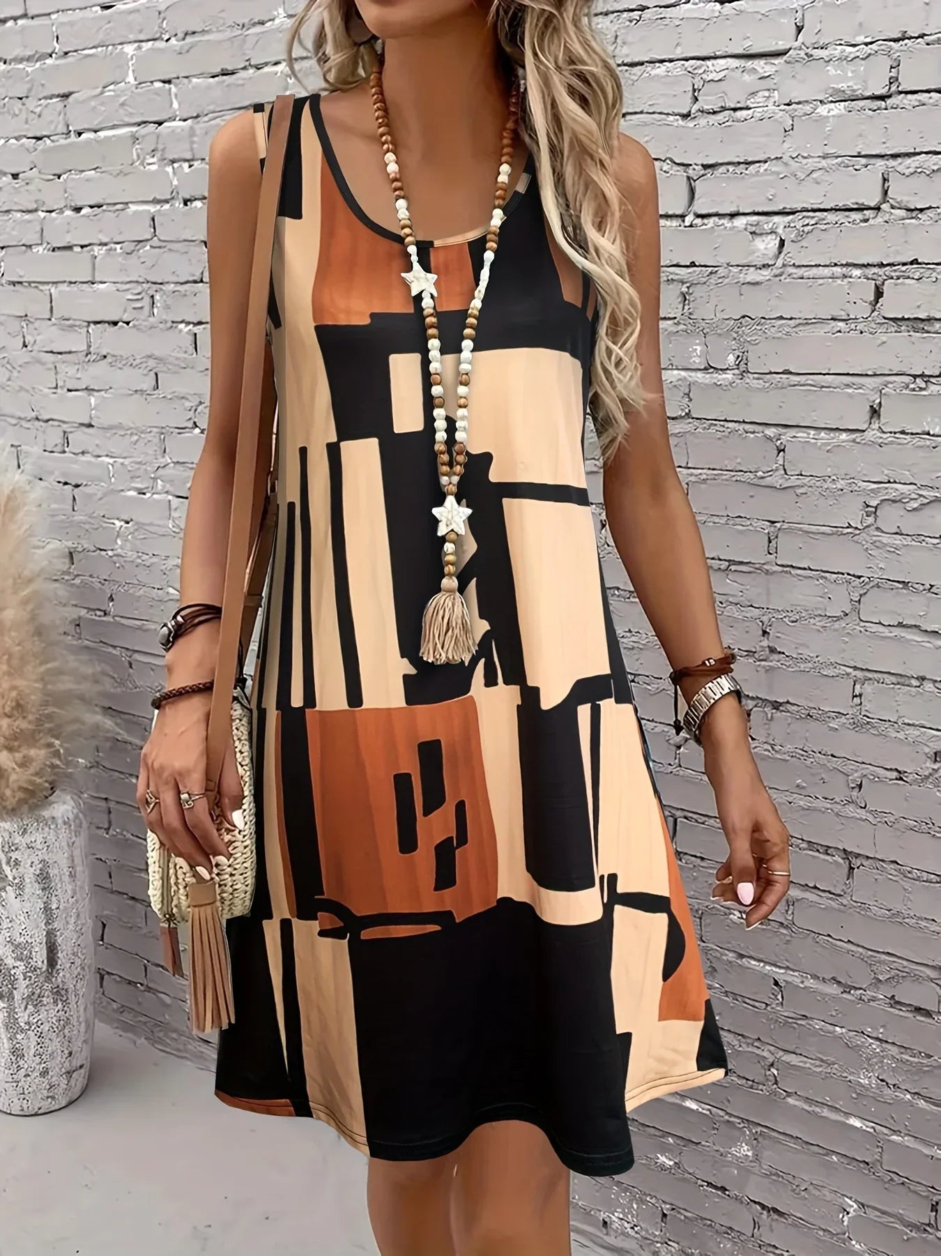 Boho Mosaic Mini Dress